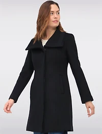 Wool-Blend Straight Cut Hidden Button Front Closure Coat by Cole Haan