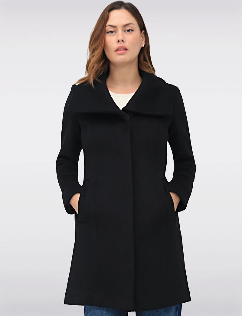 Wool-Blend Straight Cut Hidden Button Front Closure Coat by Cole Haan