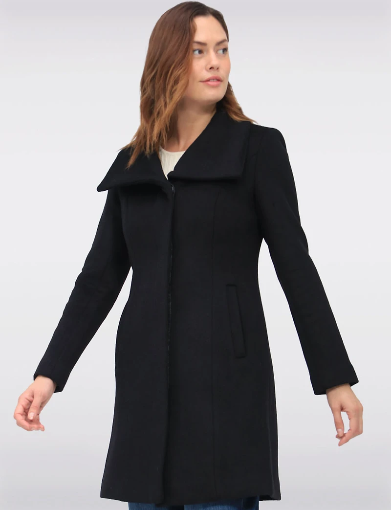 Wool-Blend Straight Cut Hidden Button Front Closure Coat by Cole Haan