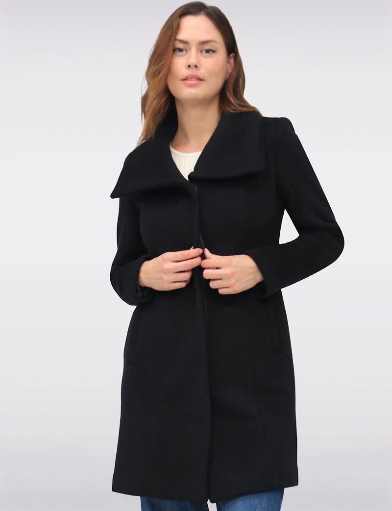 Wool-Blend Straight Cut Hidden Button Front Closure Coat by Cole Haan