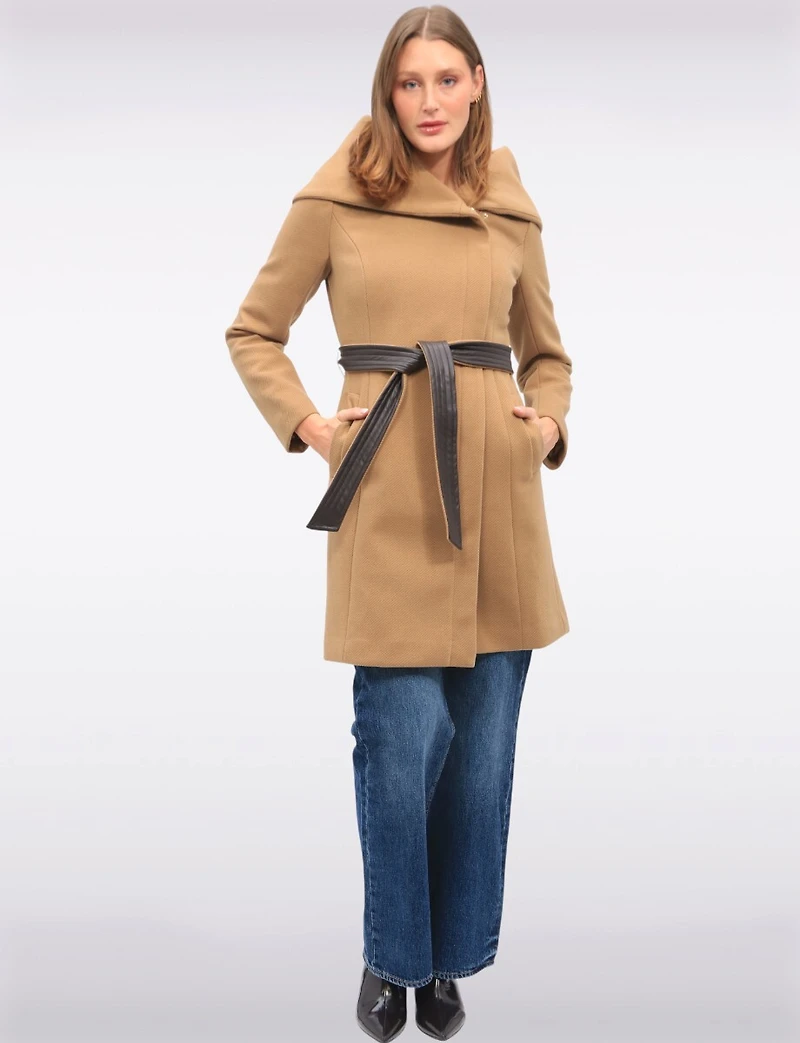 Vegan Oversized Hooded Trench Coat with Elegant Wrap Collar by Cole Haan
