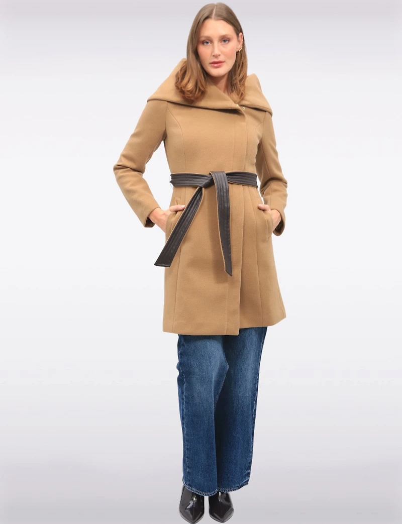 Vegan Oversized Hooded Trench Coat with Elegant Wrap Collar by Cole Haan