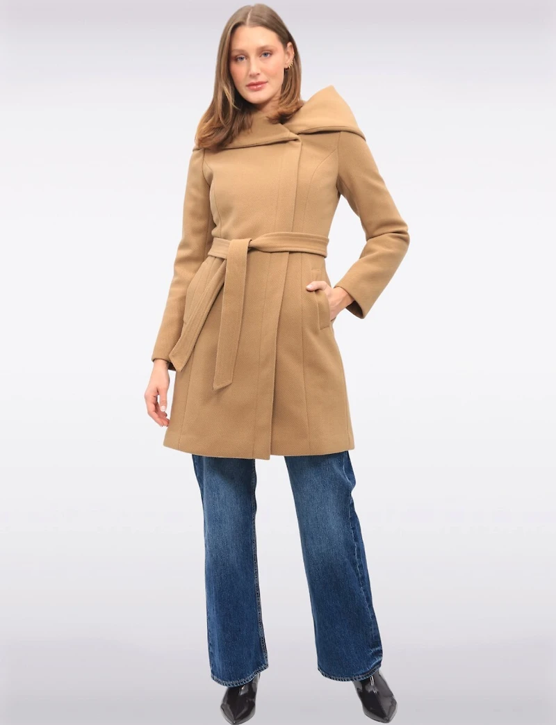 Vegan Oversized Hooded Trench Coat with Elegant Wrap Collar by Cole Haan