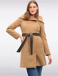 Vegan Oversized Hooded Trench Coat with Elegant Wrap Collar by Cole Haan