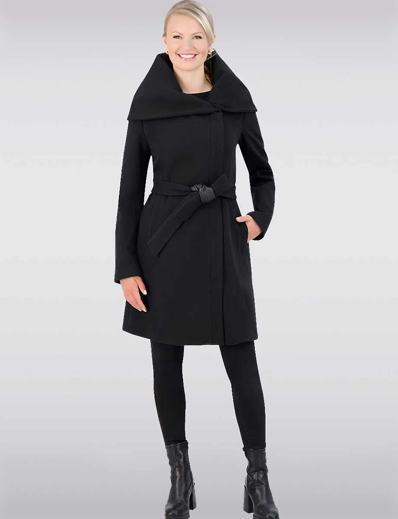 Vegan Oversized Hooded Trench Coat with Elegant Wrap Collar by Cole Haan