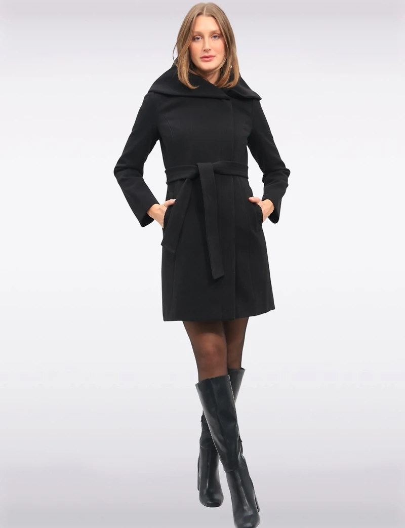 Vegan Oversized Hooded Trench Coat with Elegant Wrap Collar by Cole Haan