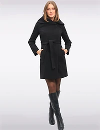Vegan Oversized Hooded Trench Coat with Elegant Wrap Collar by Cole Haan