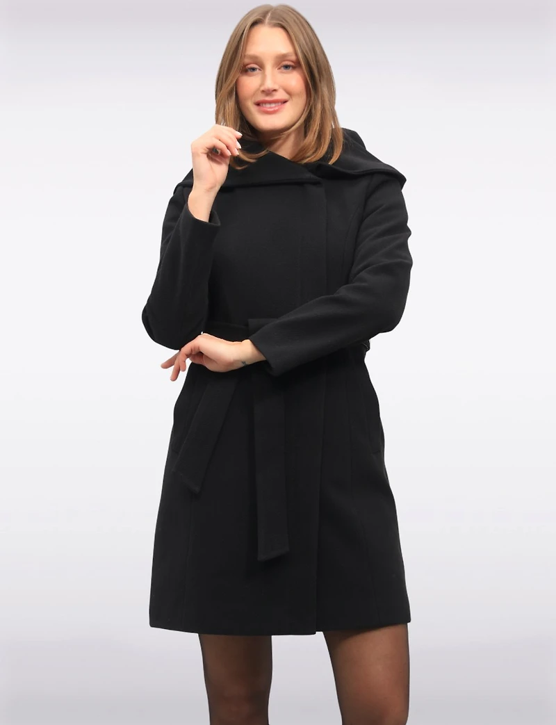 Vegan Oversized Hooded Trench Coat with Elegant Wrap Collar by Cole Haan