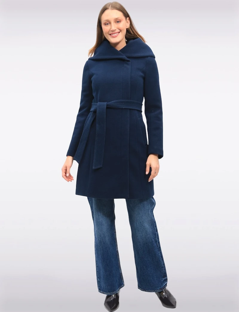 Vegan Oversized Hooded Trench Coat with Elegant Wrap Collar by Cole Haan
