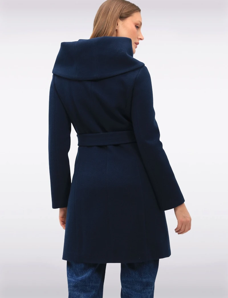 Vegan Oversized Hooded Trench Coat with Elegant Wrap Collar by Cole Haan