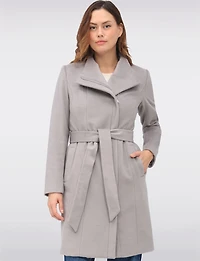 Sophisticated Wool Blend Zip Front Coat with Belt and Large Collar by Cole Haan