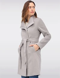 Sophisticated Wool Blend Zip Front Coat with Belt and Large Collar by Cole Haan