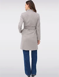 Sophisticated Wool Blend Zip Front Coat with Belt and Large Collar by Cole Haan