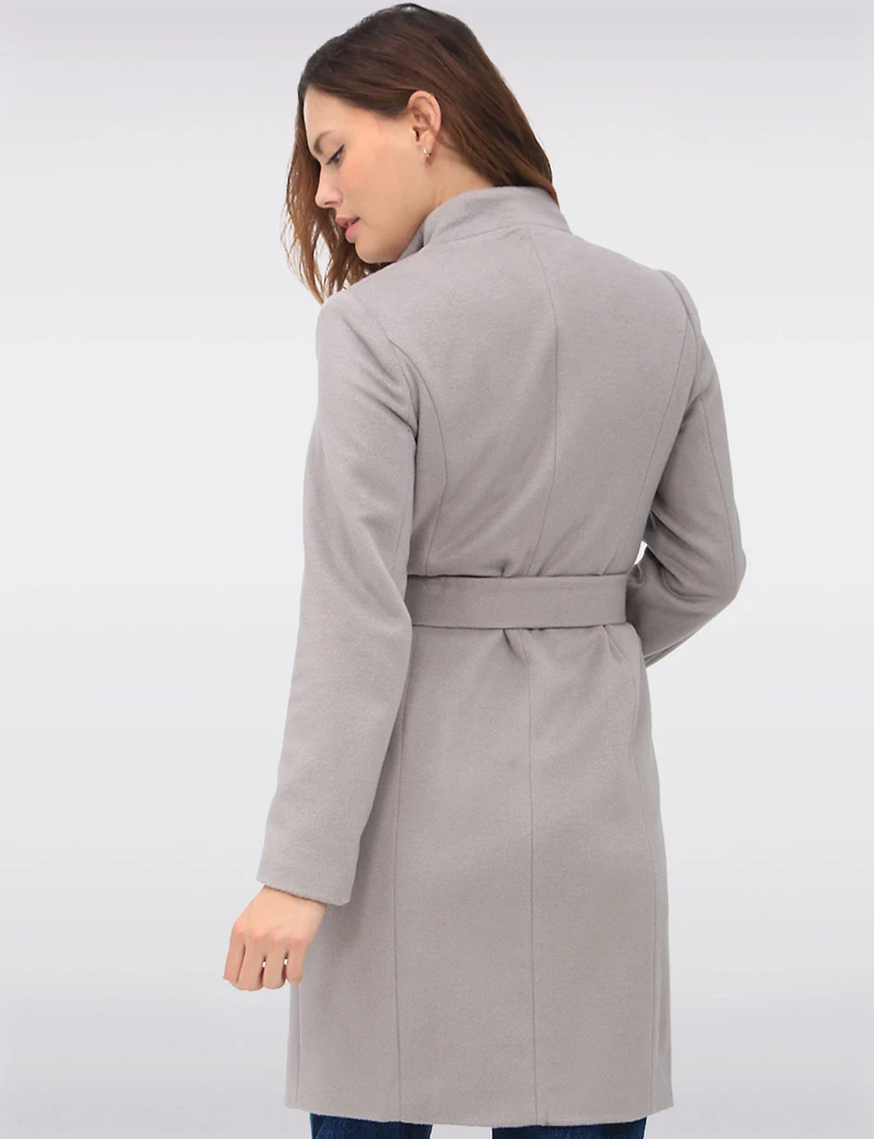 Sophisticated Wool Blend Zip Front Coat with Belt and Large Collar by Cole Haan