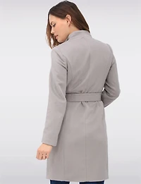 Sophisticated Wool Blend Zip Front Coat with Belt and Large Collar by Cole Haan