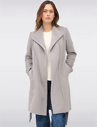 Sophisticated Wool Blend Zip Front Coat with Belt and Large Collar by Cole Haan