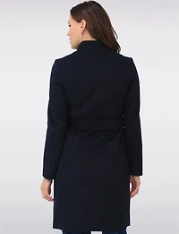 Sophisticated Wool Blend Zip Front Coat with Belt and Large Collar by Cole Haan