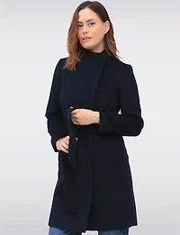 Sophisticated Wool Blend Zip Front Coat with Belt and Large Collar by Cole Haan