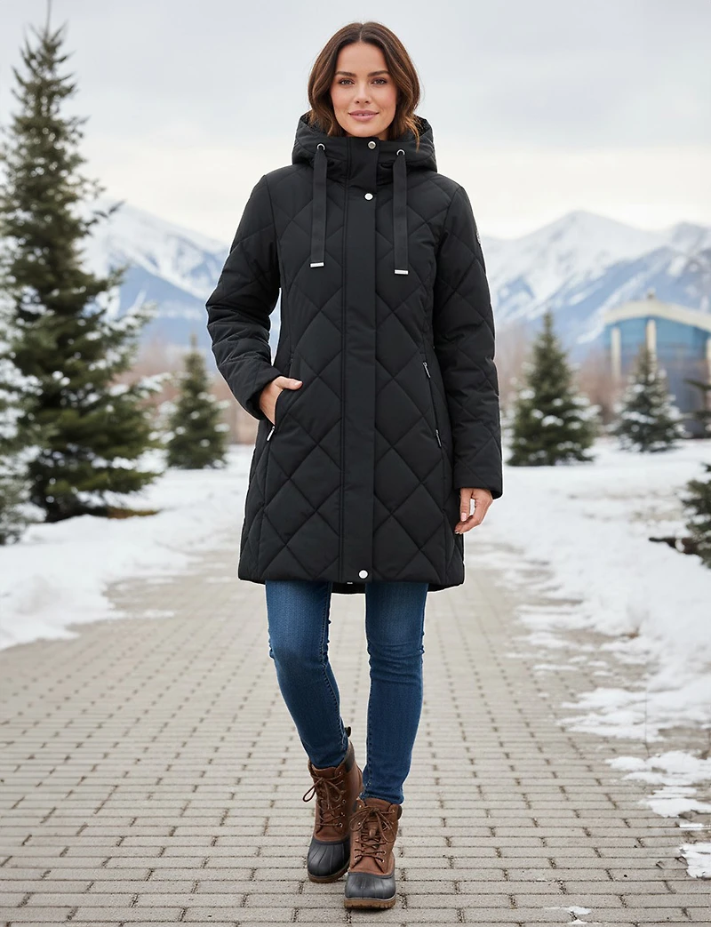 Diamond Quilt Recycled Insulation Wind & Water-Resistant Hooded Jacket by Luhta