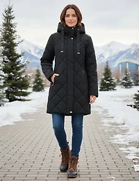 Diamond Quilt Recycled Insulation Wind & Water-Resistant Hooded Jacket by Luhta