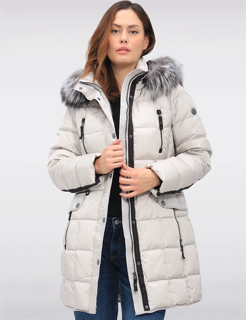 Luxurious Quilted Coat with Detachable Hood and Faux Fur Trim by Junge