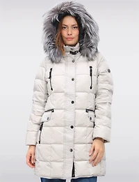 Luxurious Quilted Coat with Detachable Hood and Faux Fur Trim by Junge
