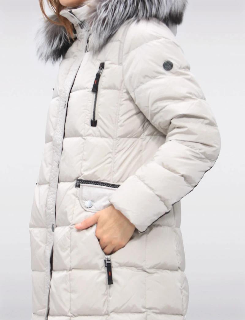 Luxurious Quilted Coat with Detachable Hood and Faux Fur Trim by Junge