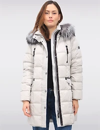 Luxurious Quilted Coat with Detachable Hood and Faux Fur Trim by Junge