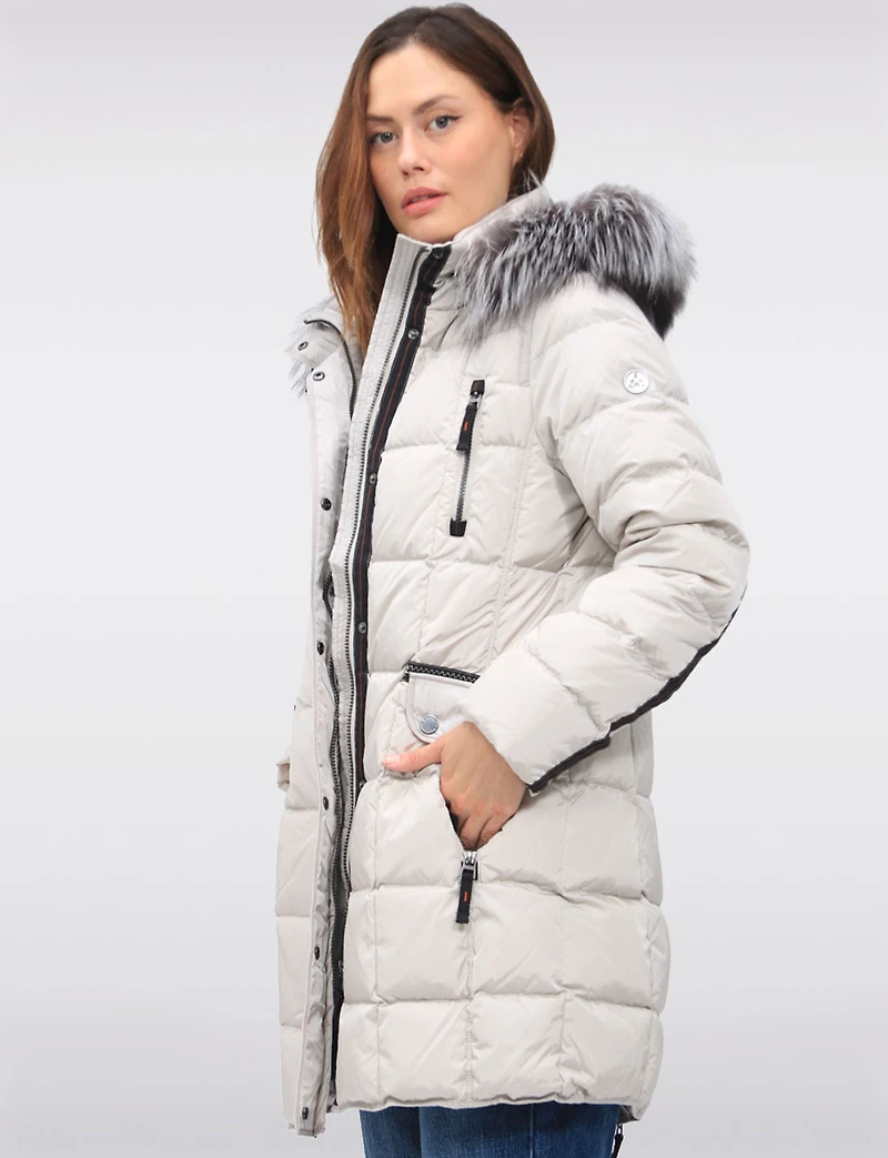 Luxurious Quilted Coat with Detachable Hood and Faux Fur Trim by Junge