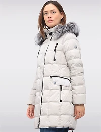 Luxurious Quilted Coat with Detachable Hood and Faux Fur Trim by Junge