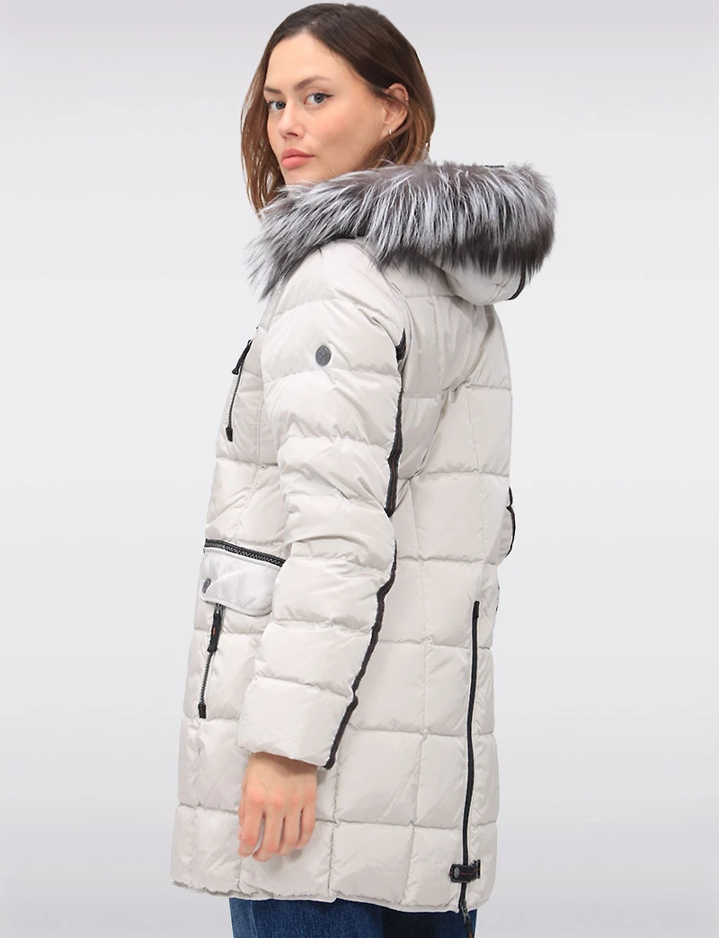 Luxurious Quilted Coat with Detachable Hood and Faux Fur Trim by Junge