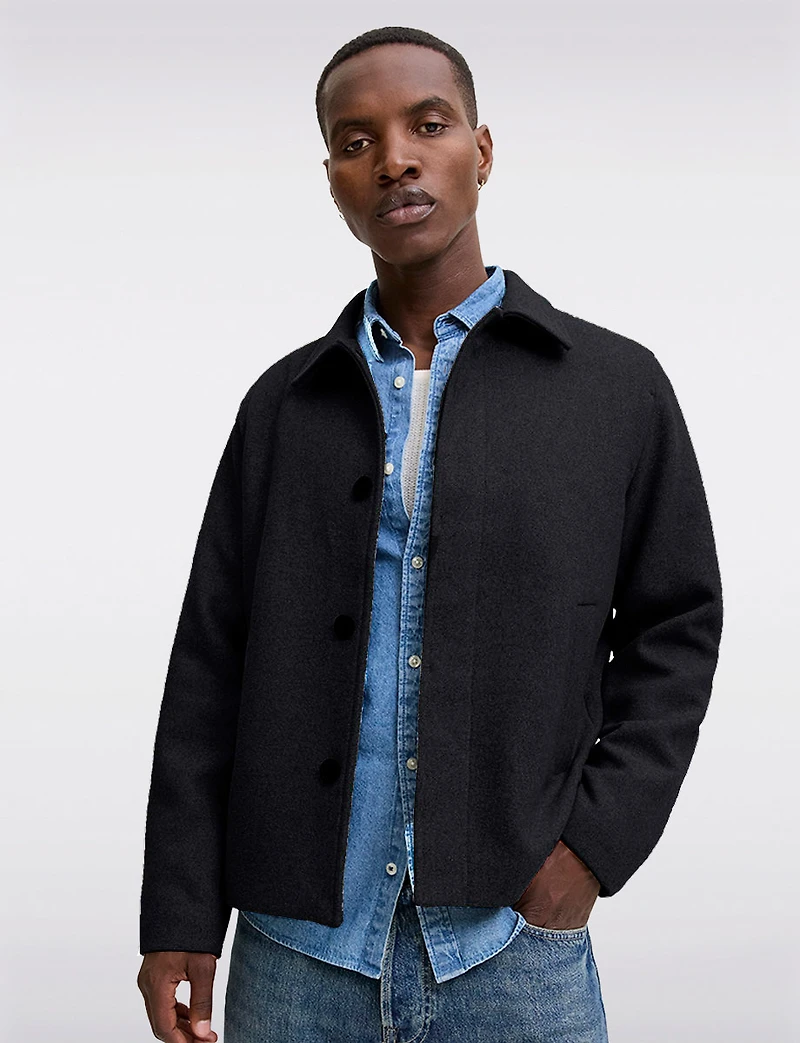 Men’s Short Black Wool-Like Melton Jacket With Shirt Collar by Jack & Jones
