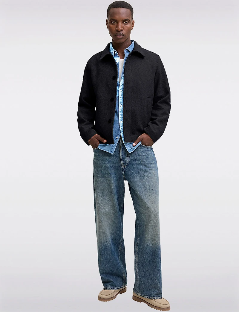 Men’s Short Black Wool-Like Melton Jacket With Shirt Collar by Jack & Jones