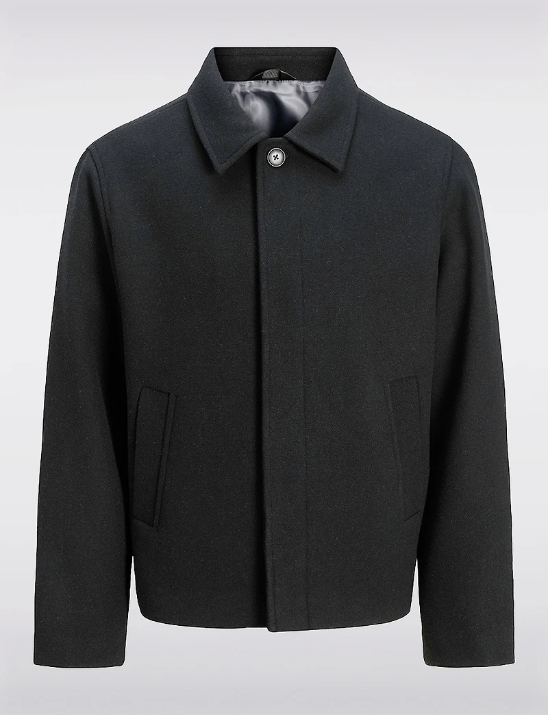 Men’s Short Black Wool-Like Melton Jacket With Shirt Collar by Jack & Jones