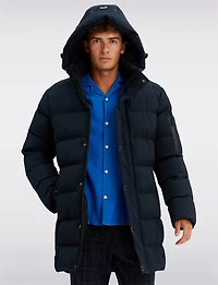 Vegan Long Eco-Down Puffer Jacket with Detachable Padded Hood by Point Zero