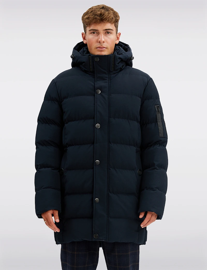 Vegan Long Eco-Down Puffer Jacket with Detachable Padded Hood by Point Zero