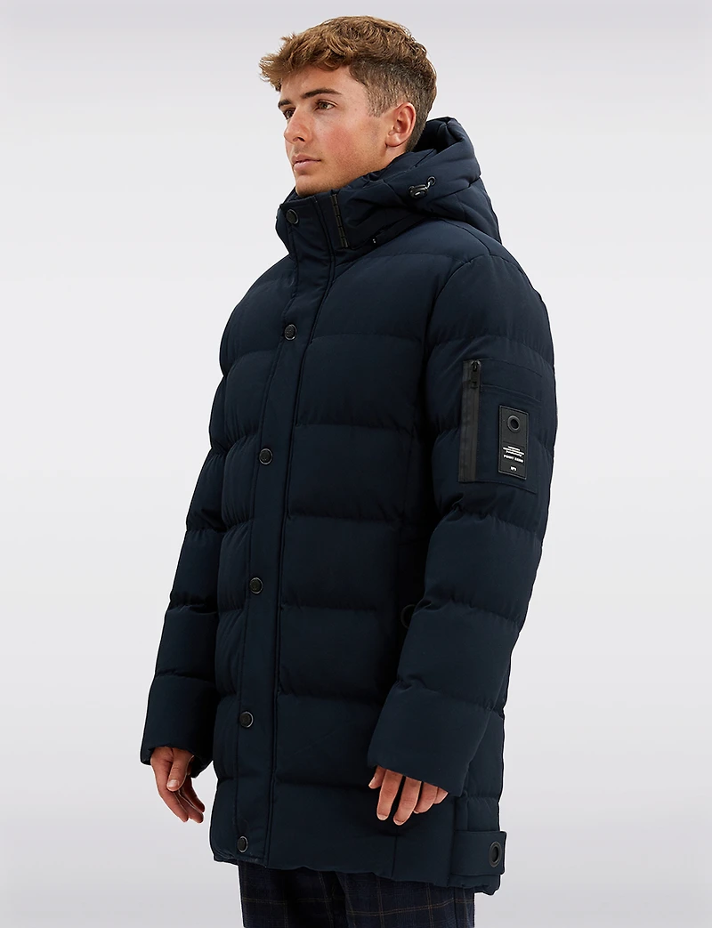 Vegan Long Eco-Down Puffer Jacket with Detachable Padded Hood by Point Zero