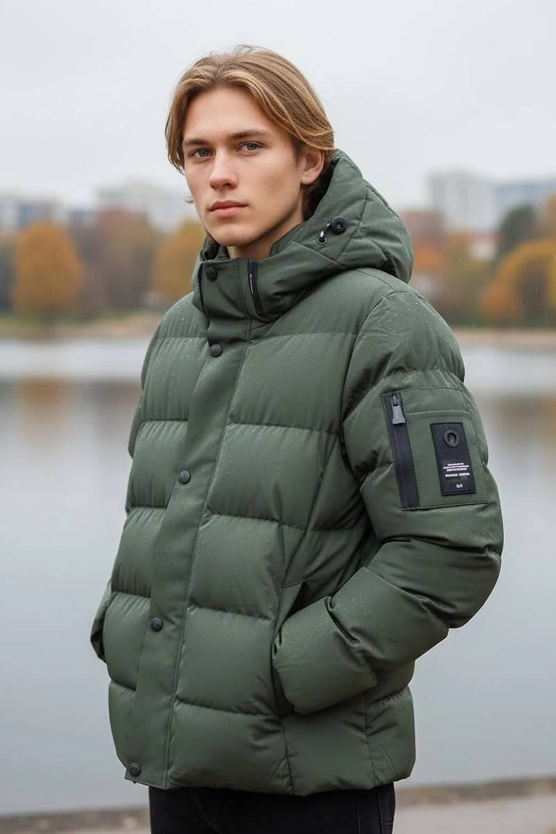 Vegan Puffer Jacket with Drawstrings at the Hem & Faux Fur Lining by Point Zero