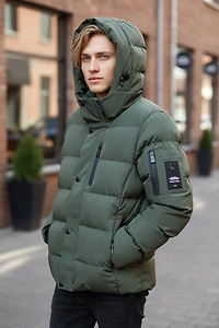 Vegan Puffer Jacket with Drawstrings at the Hem & Faux Fur Lining by Point Zero