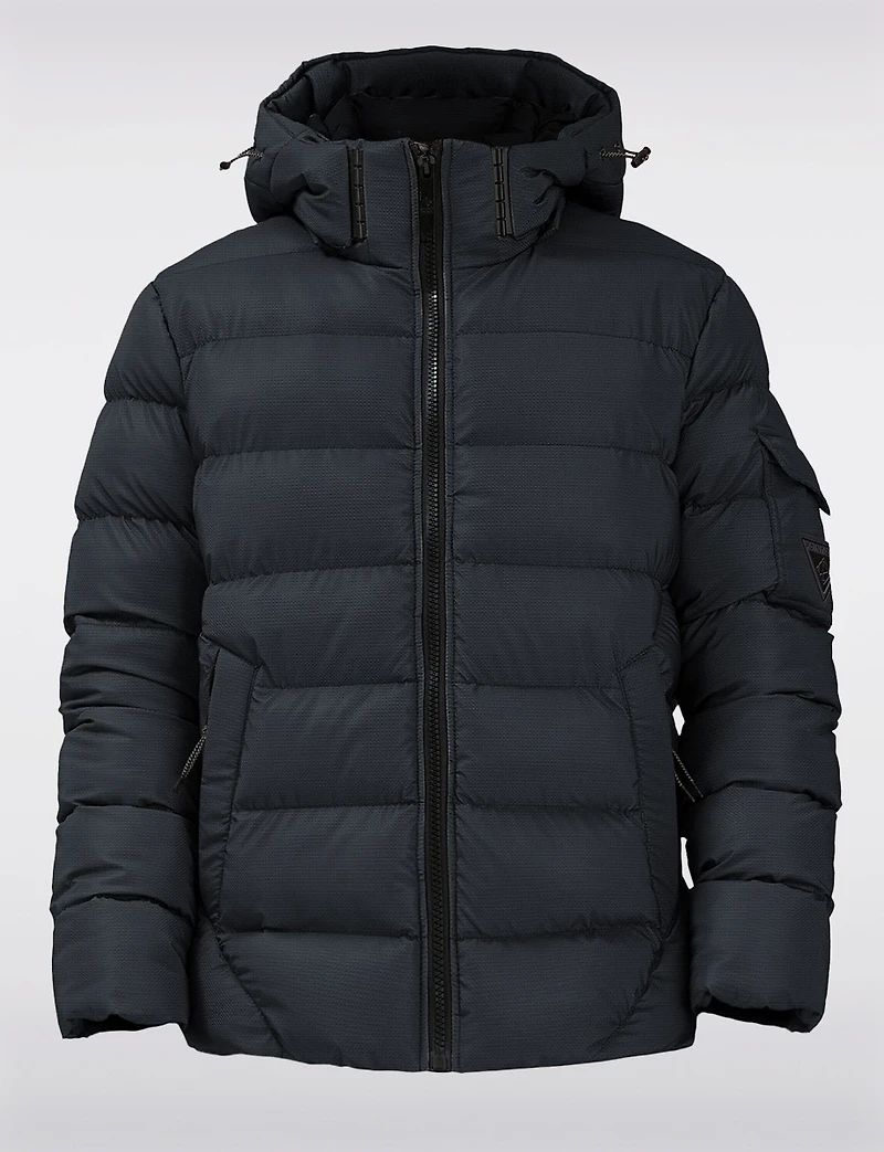 Sleek Eco-Down Puffer Jacket with Padded Hood & Backpack Straps by Point Zero
