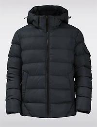 Sleek Eco-Down Puffer Jacket with Padded Hood & Backpack Straps by Point Zero