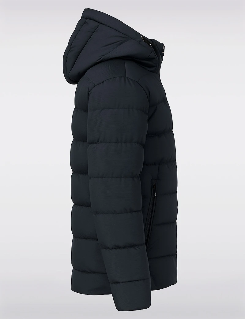 Sleek Eco-Down Puffer Jacket with Padded Hood & Backpack Straps by Point Zero