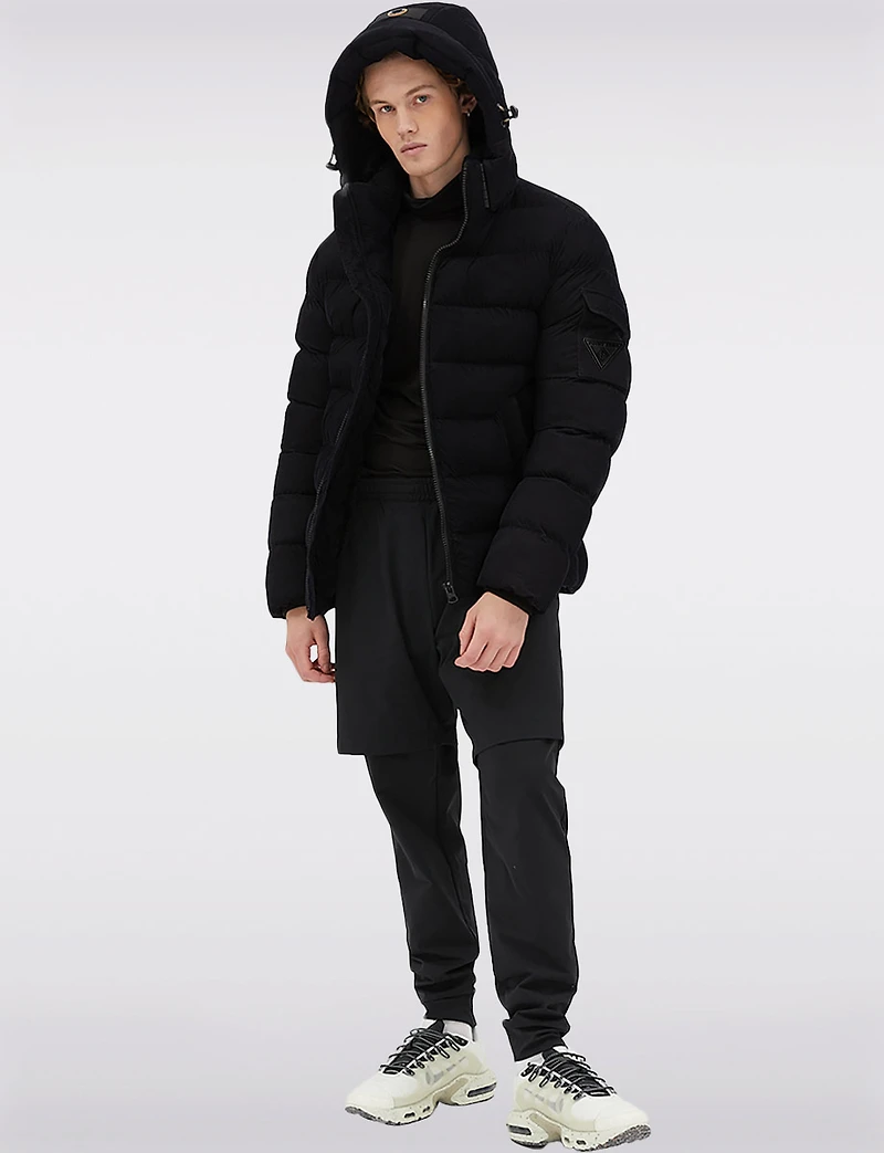 Vegan Corduroy Puffer Jacket with Removable Hood & Plush Lining by Point Zero