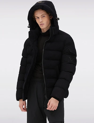 Vegan Corduroy Puffer Jacket with Removable Hood & Plush Lining by Point Zero
