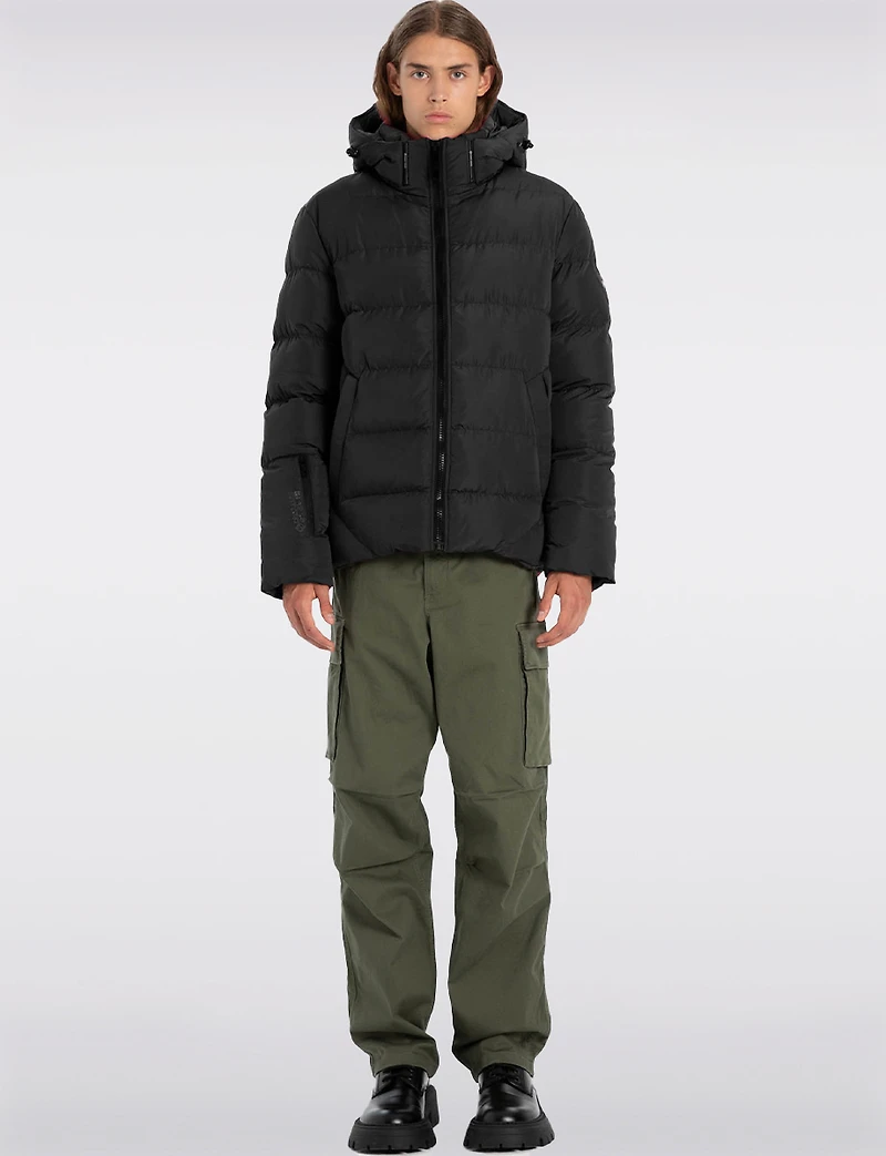 Vegan Hooded Wide Quilted Puffer Jacket with Touchless Tech Pocket by Point Zero