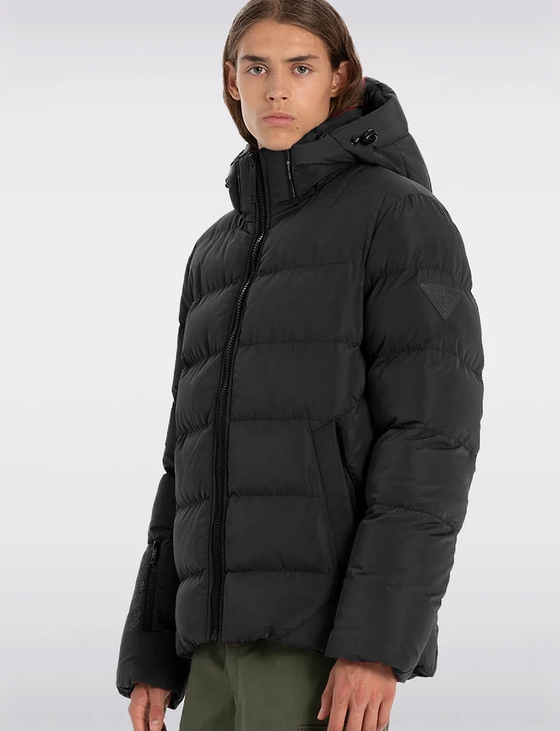 Vegan Hooded Wide Quilted Puffer Jacket with Touchless Tech Pocket by Point Zero
