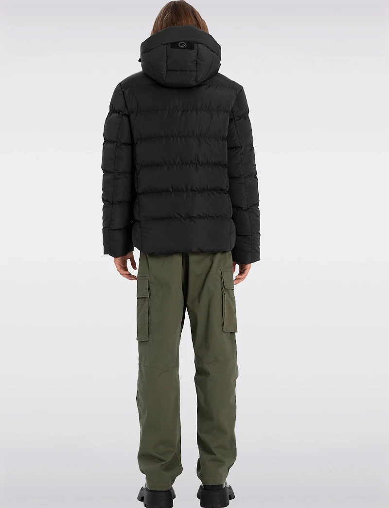 Vegan Hooded Wide Quilted Puffer Jacket with Touchless Tech Pocket by Point Zero