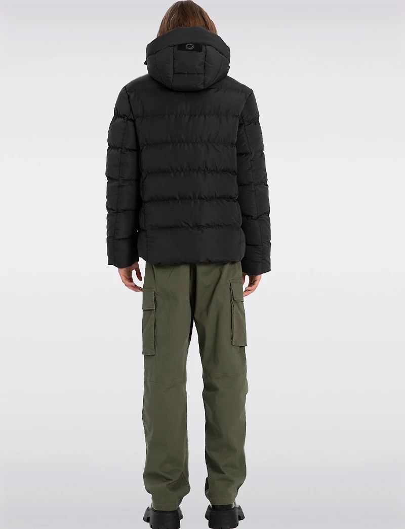 Vegan Hooded Wide Quilted Puffer Jacket with Touchless Tech Pocket by Point Zero