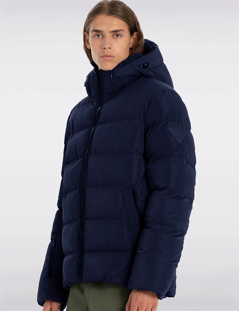 Vegan Hooded Wide Quilted Puffer Jacket with Touchless Tech Pocket by Point Zero