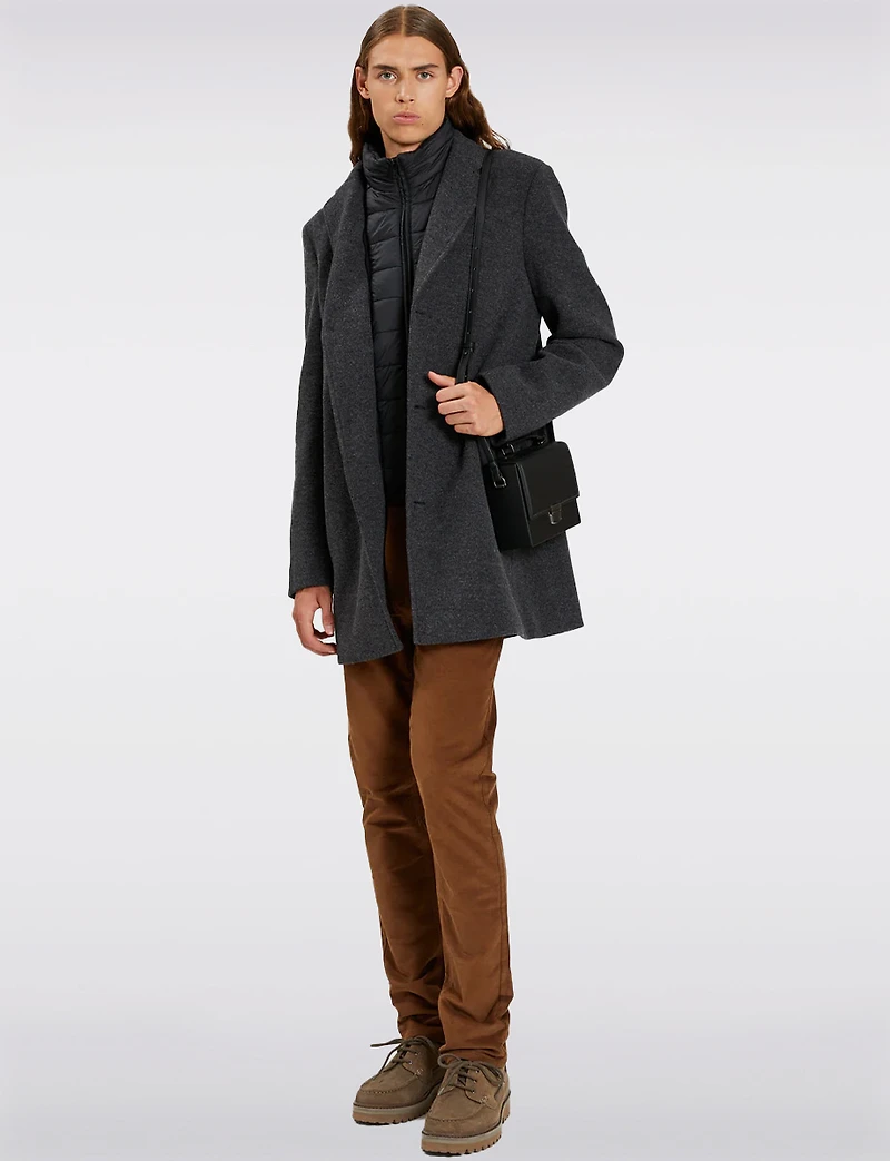 Vegan Melton Jacket with Detachable Bib & Inverted Notch Collar by Point Zero